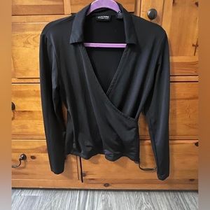 New York & Company Wrap Top-Black-Small
